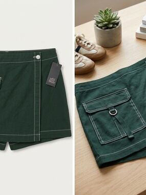 wild fable Dark Green Utility Skort with Contrast Stitching